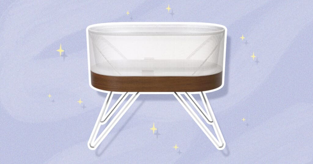 snoo bassinet with purple background and stars